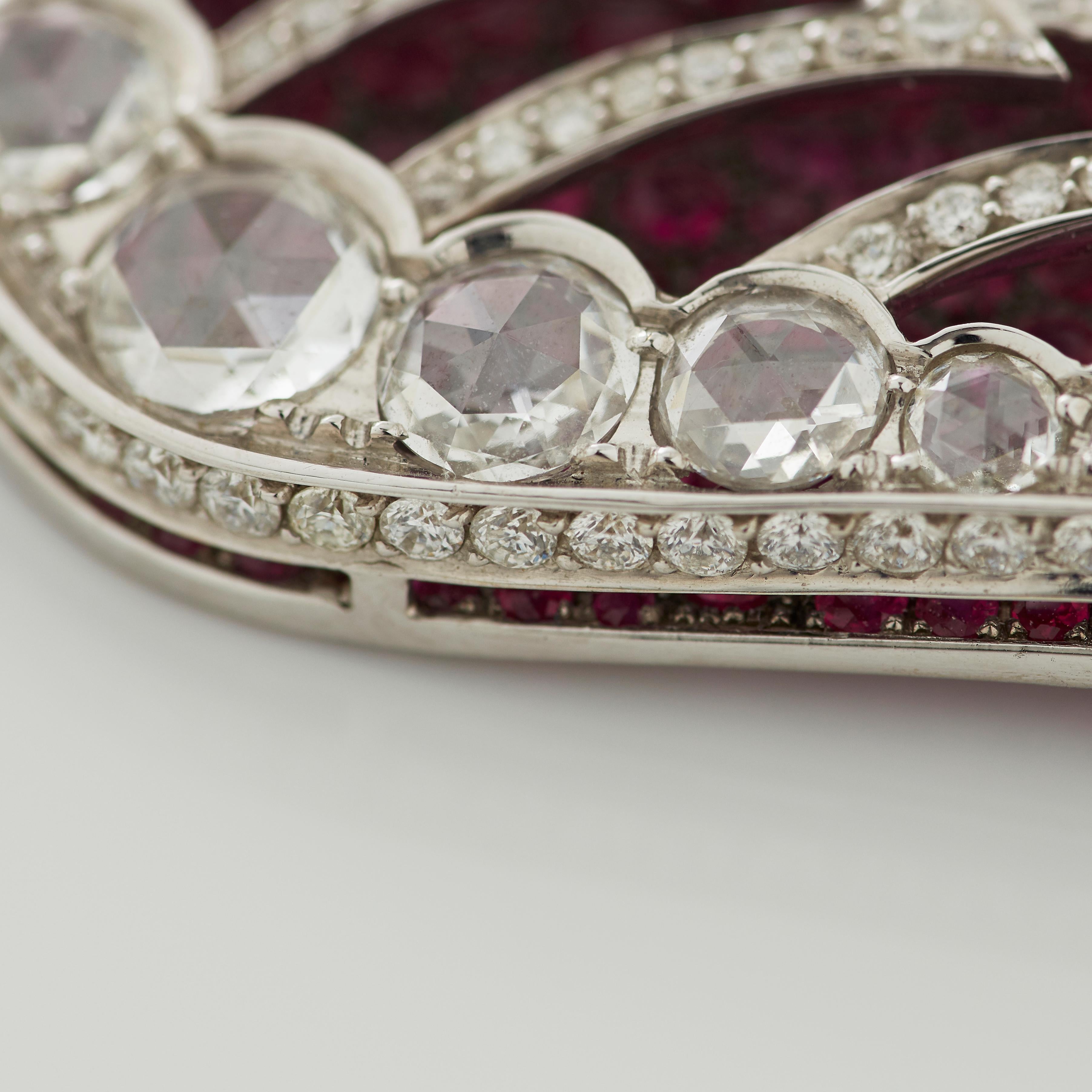Garrard 'Wings Lace' 18 Karat White Gold Rose Cut Diamond and Ruby Drop Pendant For Sale 4