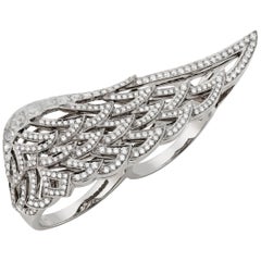 Garrard 'Wings Lace' 18 Karat White Gold White Diamond Double Finger Ring