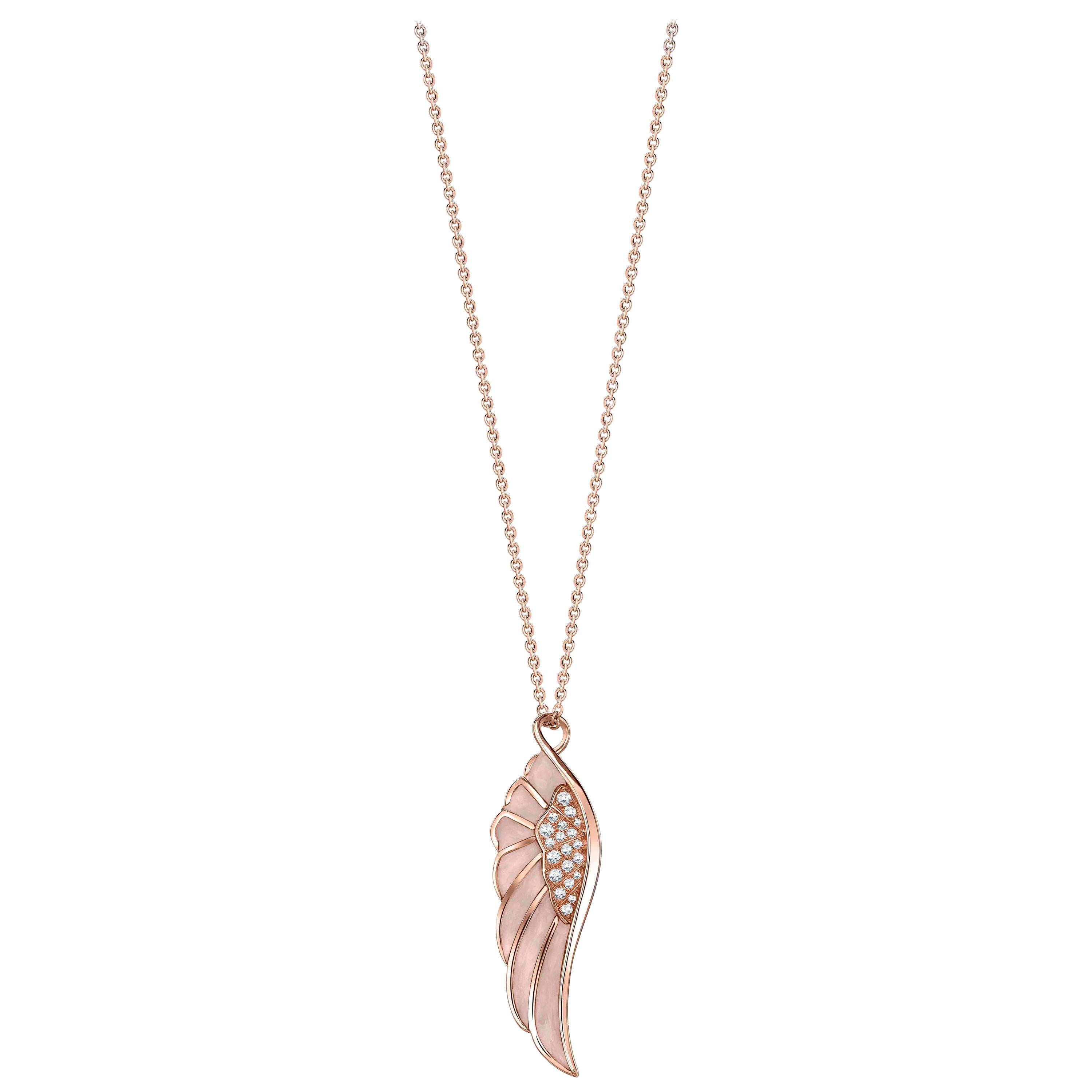 Garrard 'Wings Reflection' 18 Karat Rose Gold Diamond and Colored Enamel Pendant For Sale
