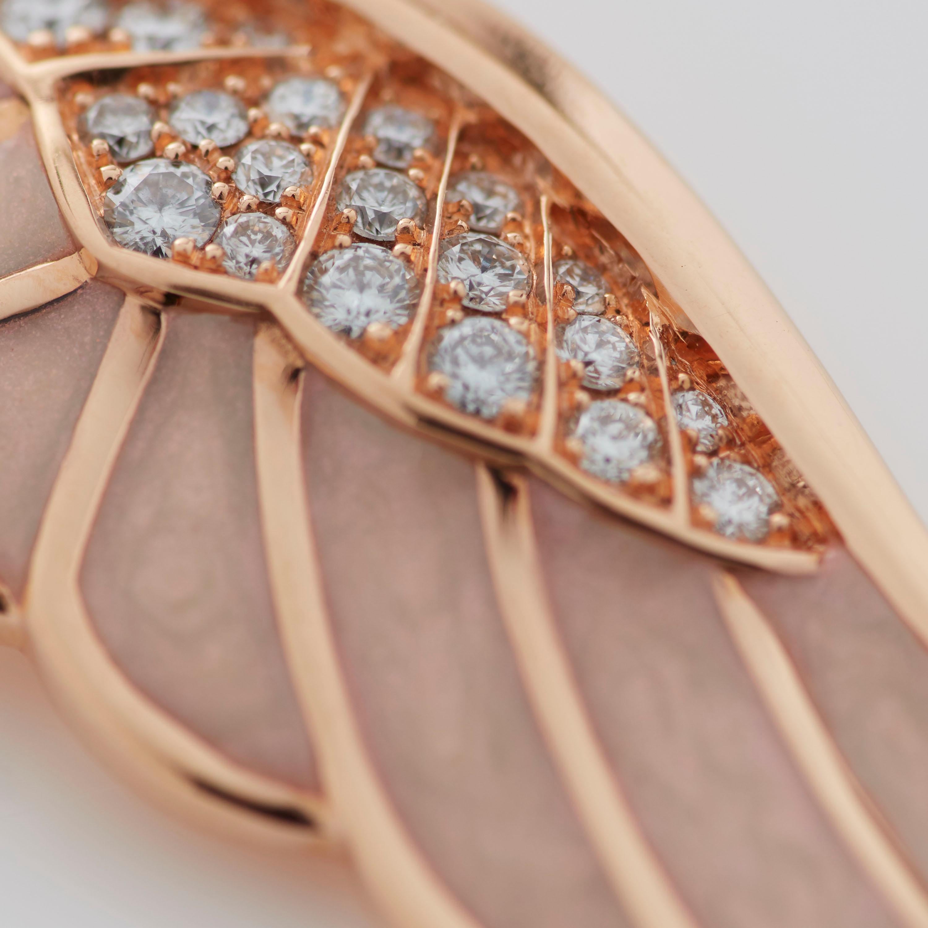 Garrard 'Wings Reflection' 18 Karat Rose Gold Diamond and Colored Enamel Pendant In New Condition For Sale In London, London