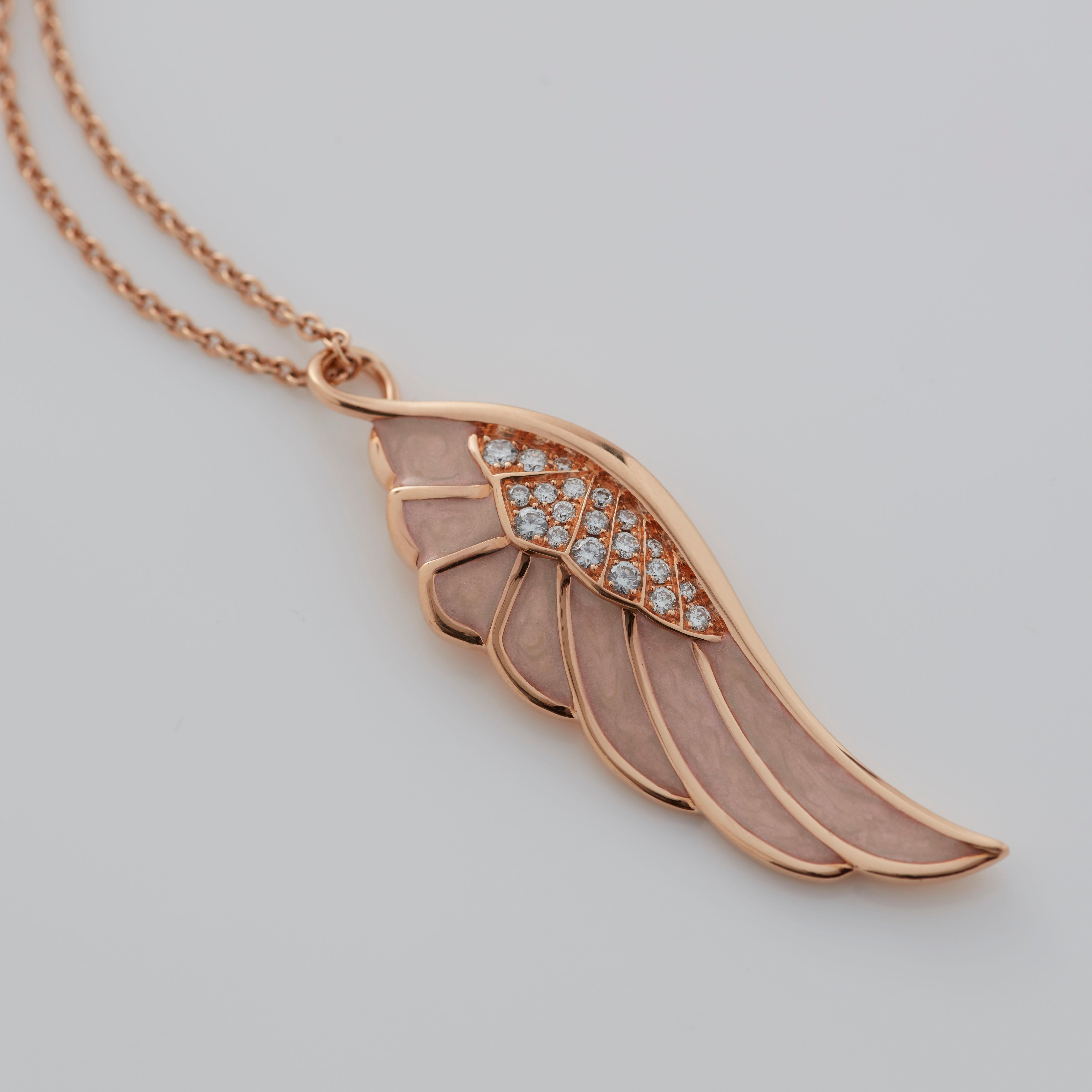 Women's or Men's Garrard 'Wings Reflection' 18 Karat Rose Gold Diamond and Colored Enamel Pendant For Sale