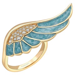 Garrard 'Wings Reflection' 18 Karat Yellow Gold White Diamond and Enamel Ring