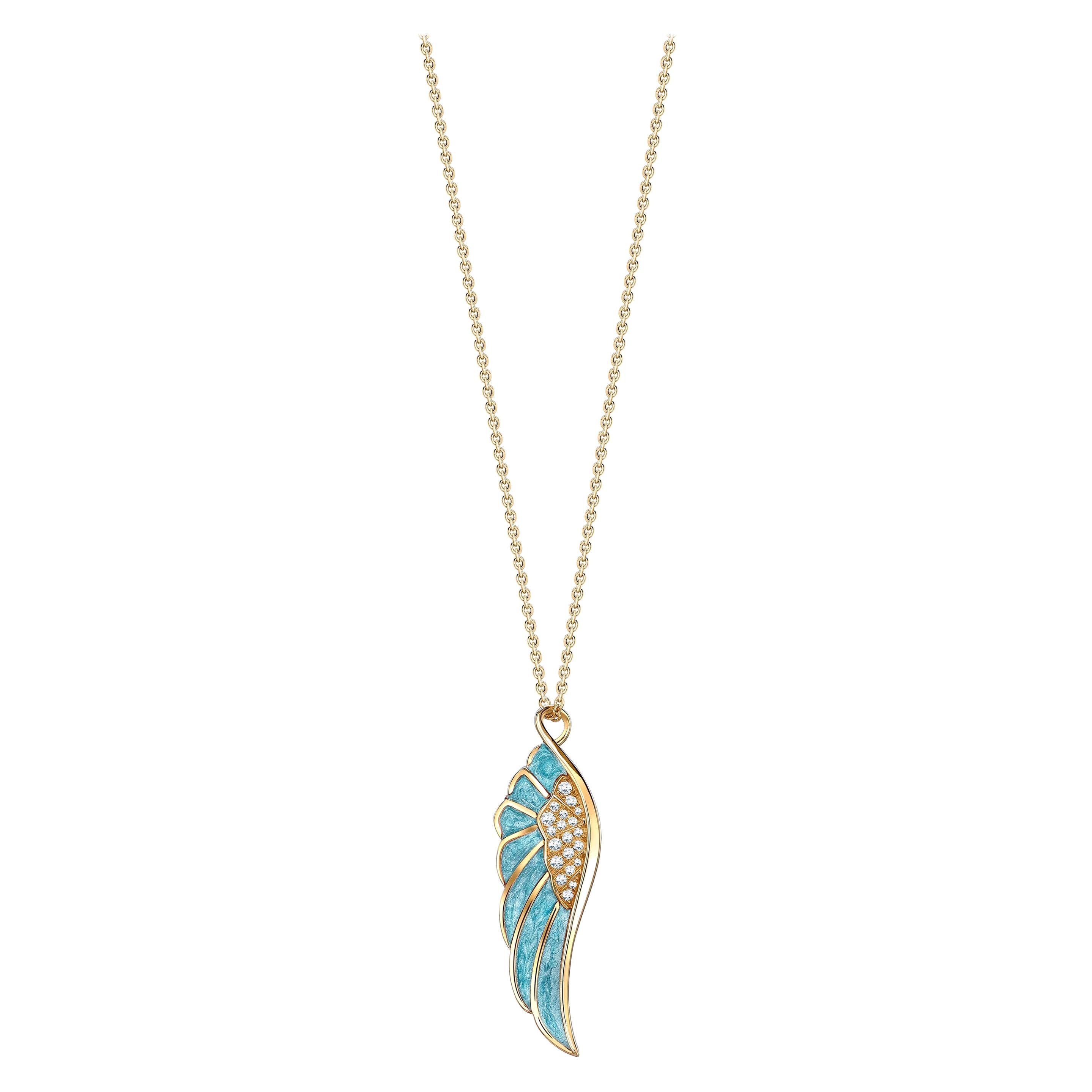 Garrard 'Wings Reflection' 18 Karat Yellow Gold White Diamond Enamel Pendant For Sale