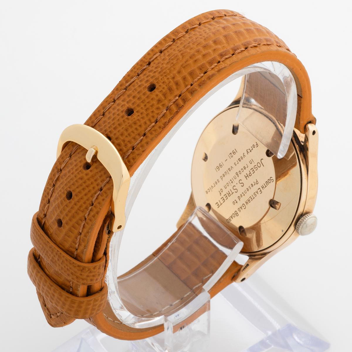 Women's or Men's Garrard Wristwatch featuring Dennison Aquatite 9K Yellow Gold Case, Papers, 1962