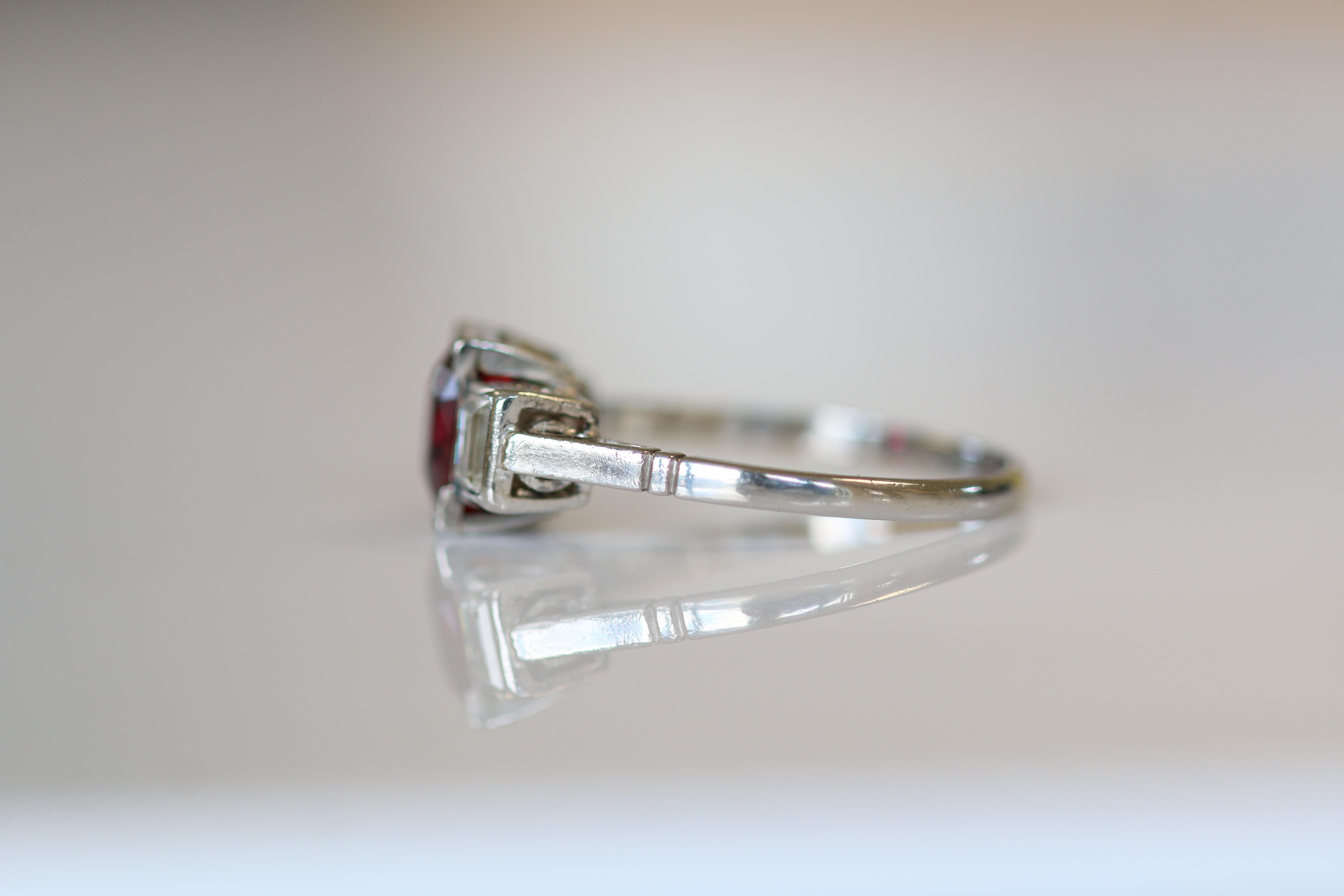 Baguette Cut Garrards & Co Art Deco 2.09ct Ruby and Diamond Platinum Ring For Sale