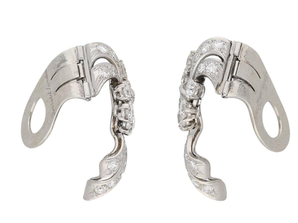 Garrards diamond clip earrings, circa 1950. In Good Condition In London, GB