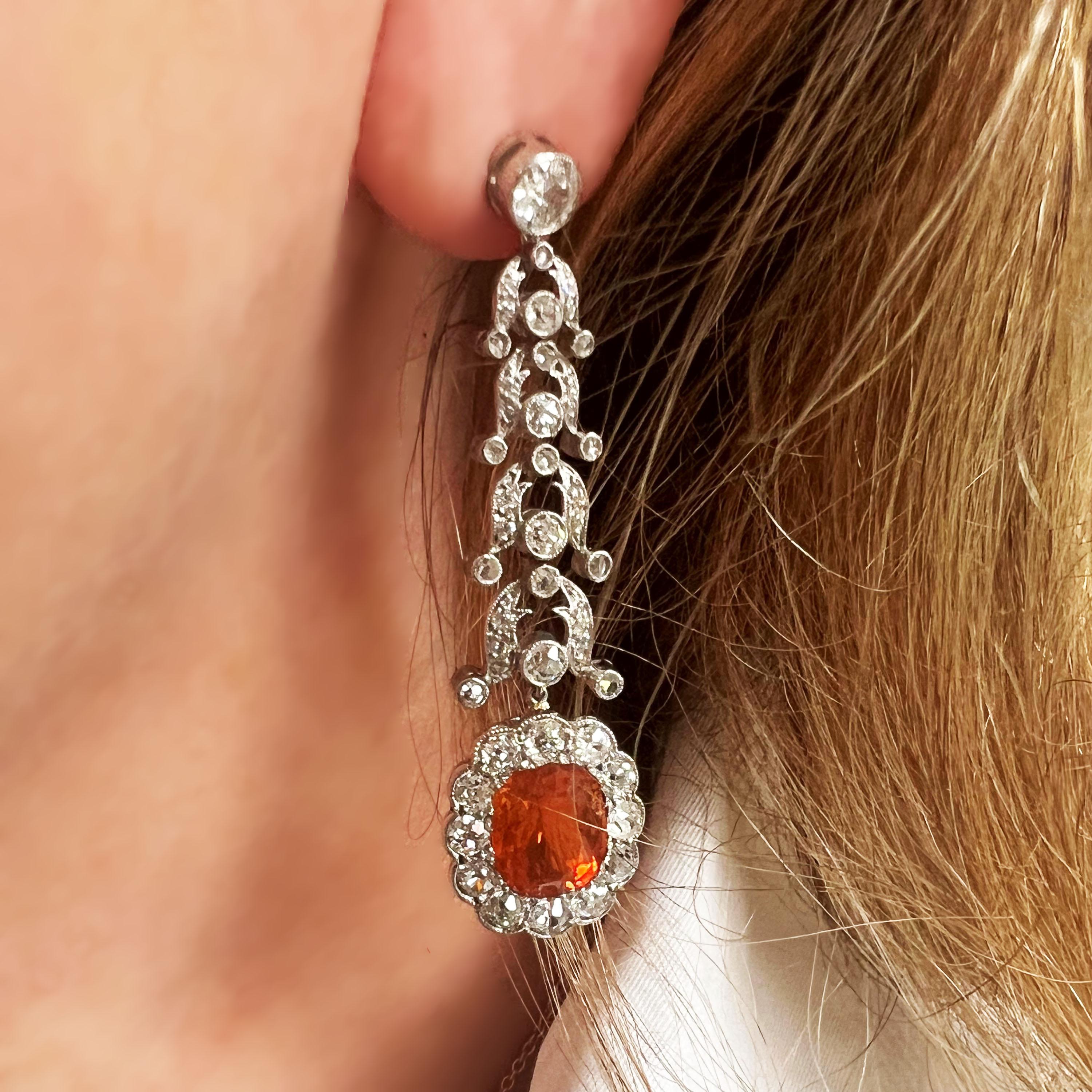 Garrards Fire Opal Diamond and Platinum Drop Earrings and Negligee Pendant Set For Sale 3