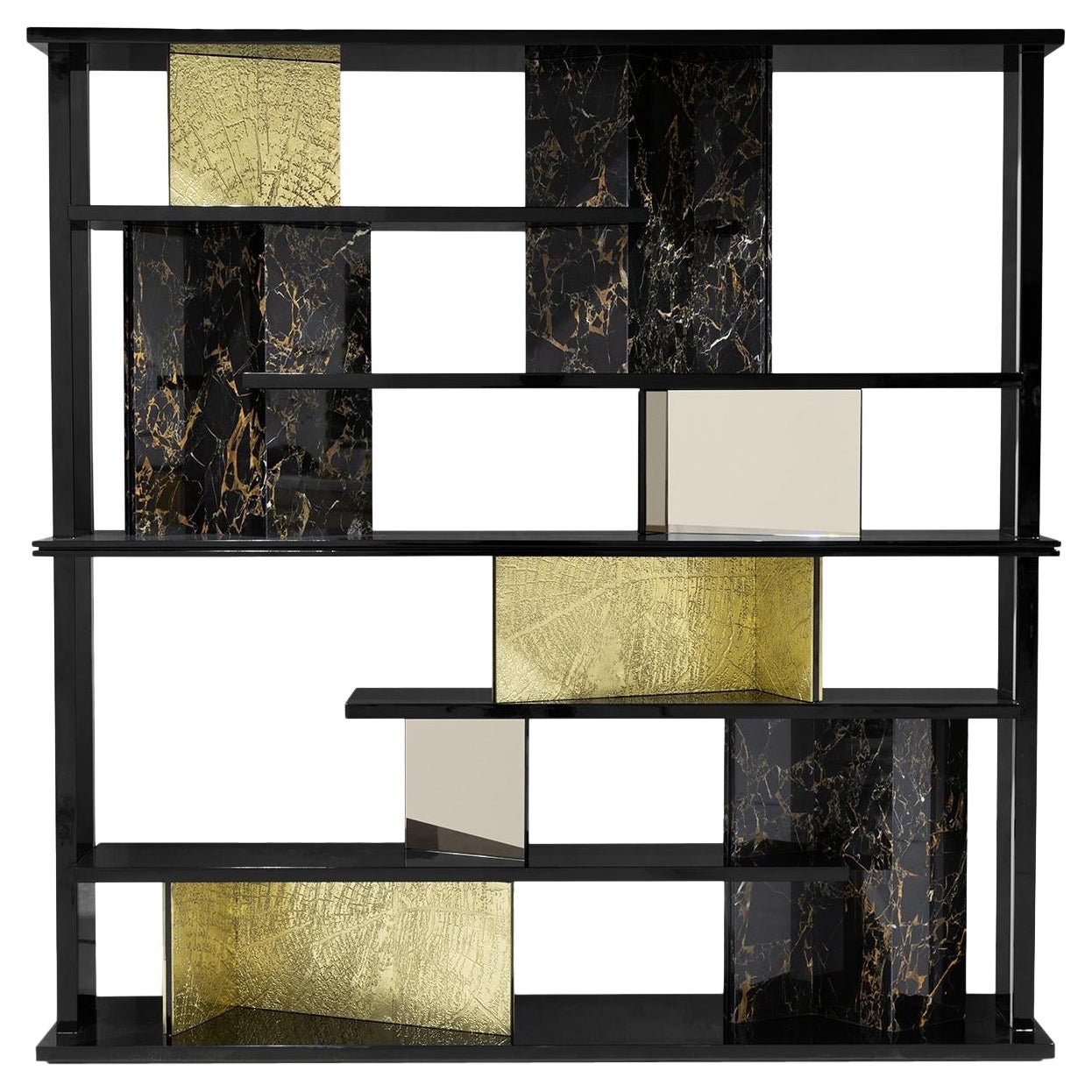 Garret Bookcase - Hand-Casted Brass & Portoro Marble - Boca do Lobo