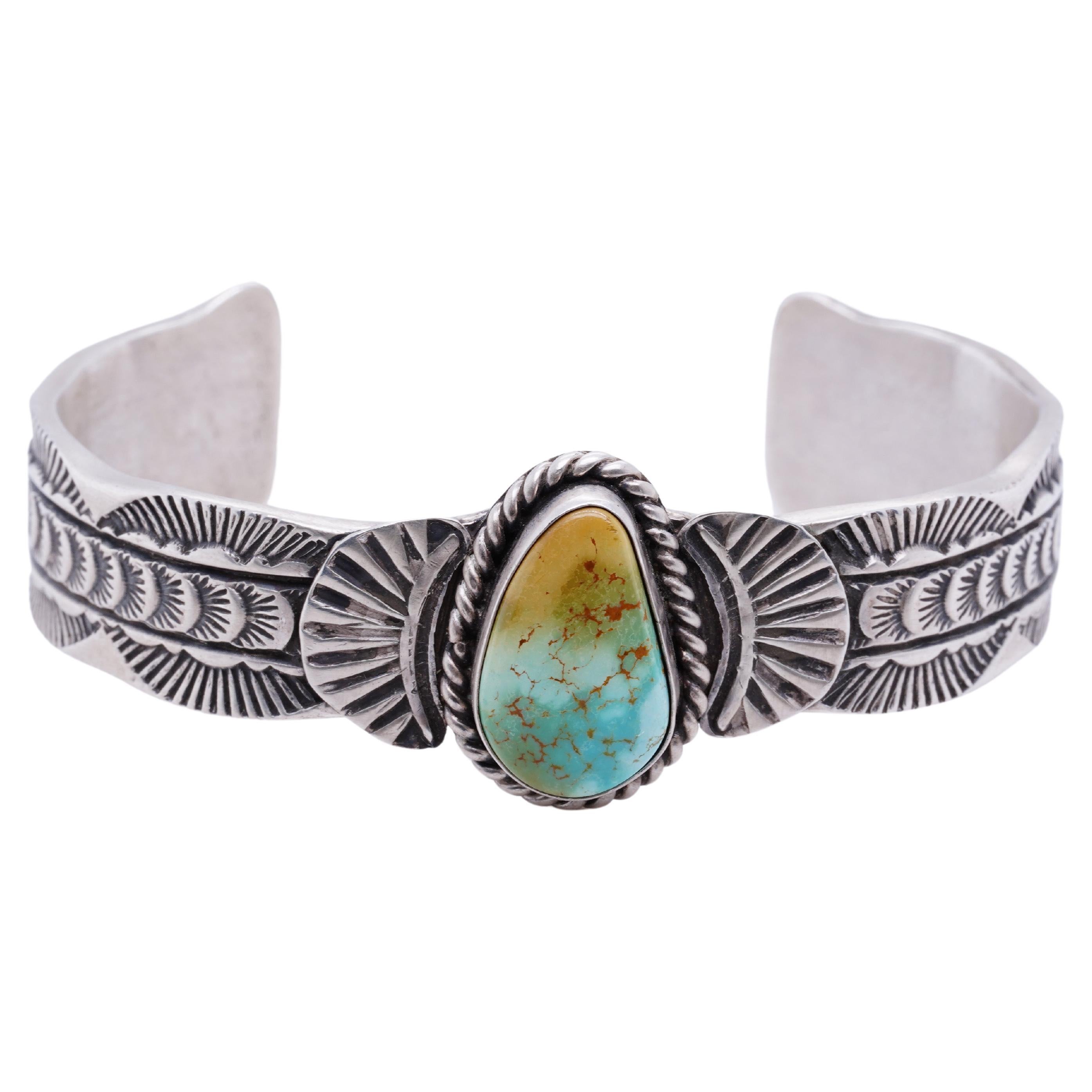 Garret Hale Royston Turquoise Native American Navajo Silver Cuff w/ Turquoise
