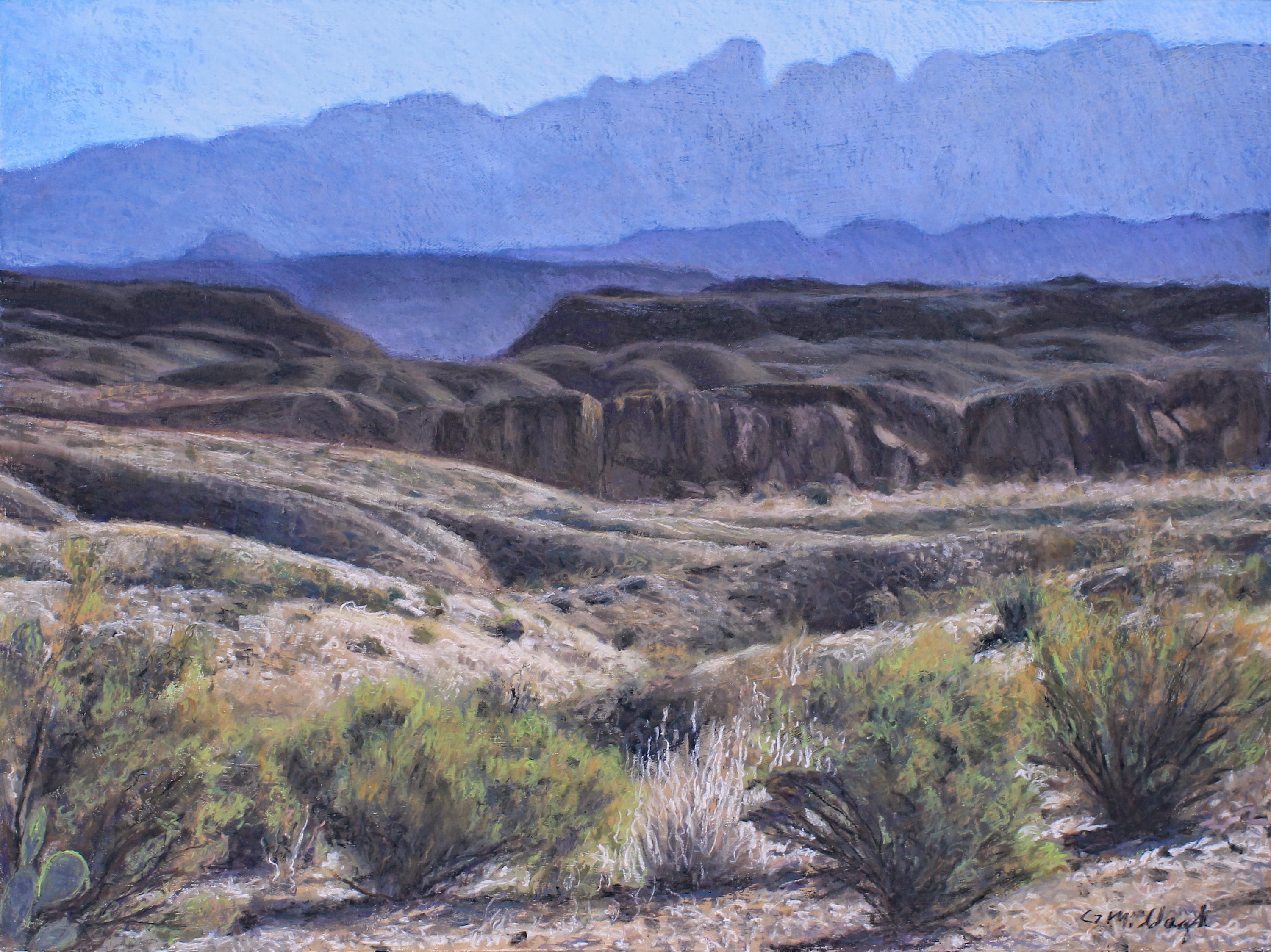  Big Bend, Texas Landscape, Pastel, Landscape, Framed, Mexico Free Shipping - Gray Landscape Painting by Garrett Middaugh