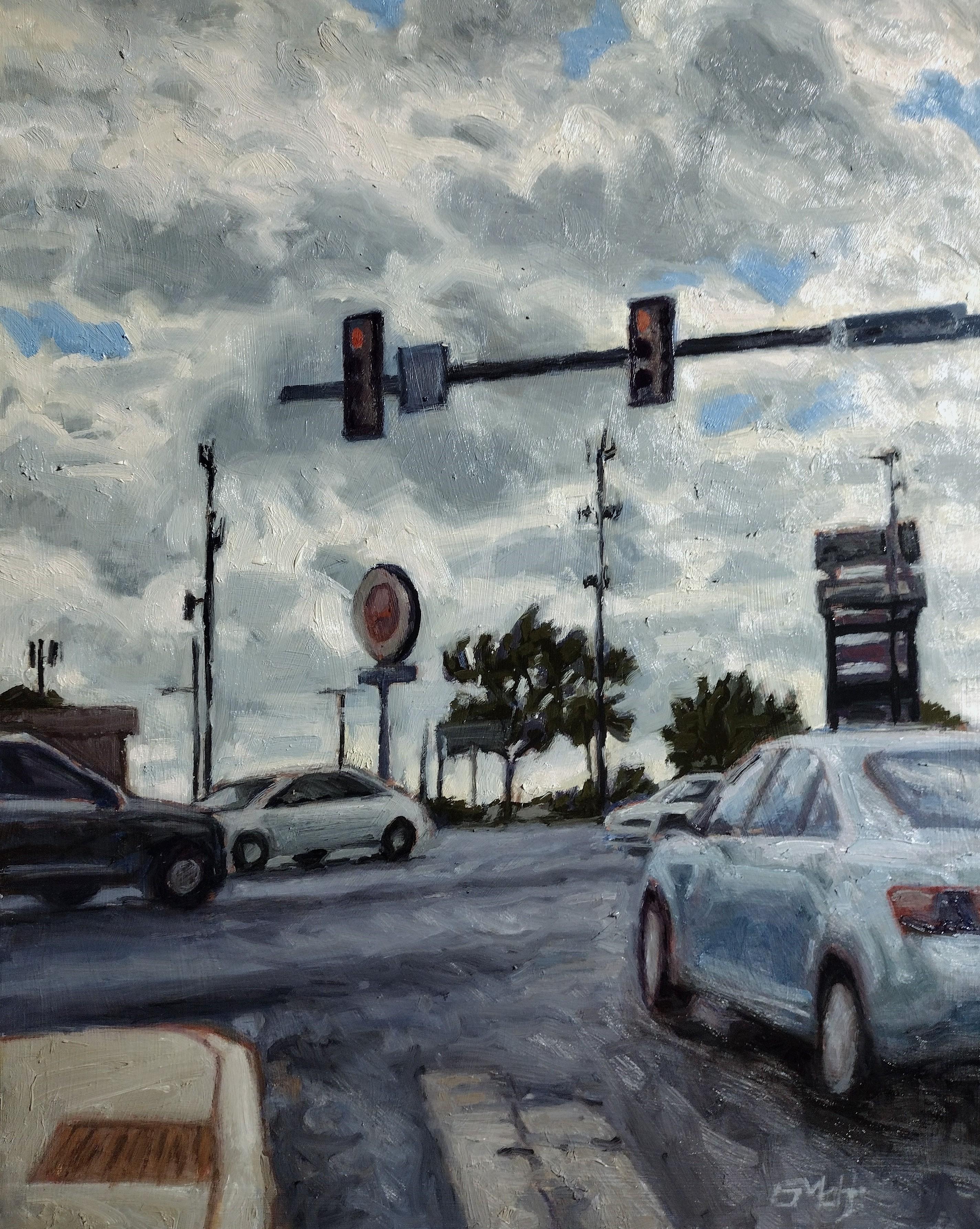 Intersezione  18x14, olio su pannello Scena di città  Paesaggio - Painting di Garrett Middaugh