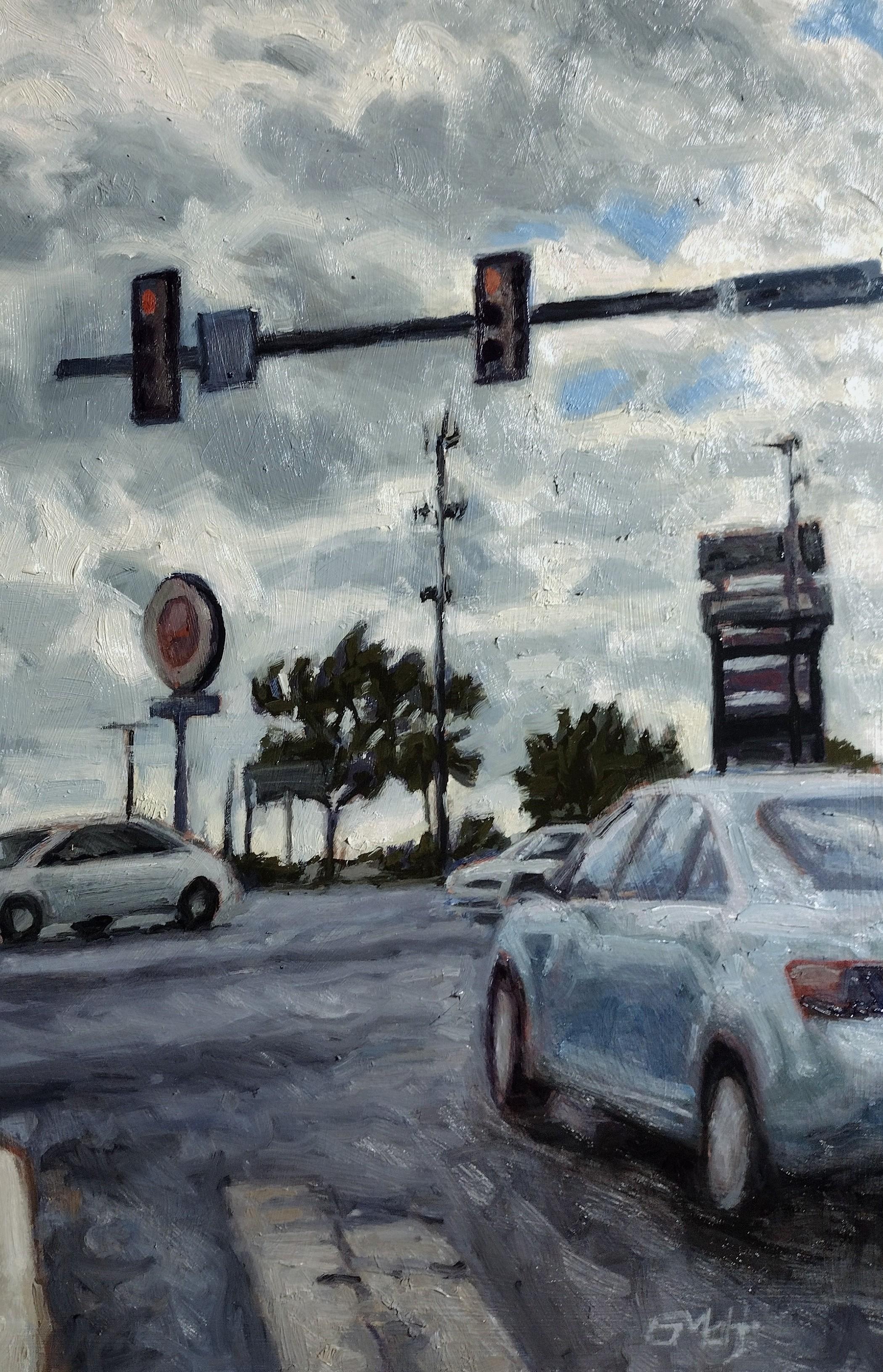 Intersezione  18x14, olio su pannello Scena di città  Paesaggio - Painting Realismo americano di Garrett Middaugh