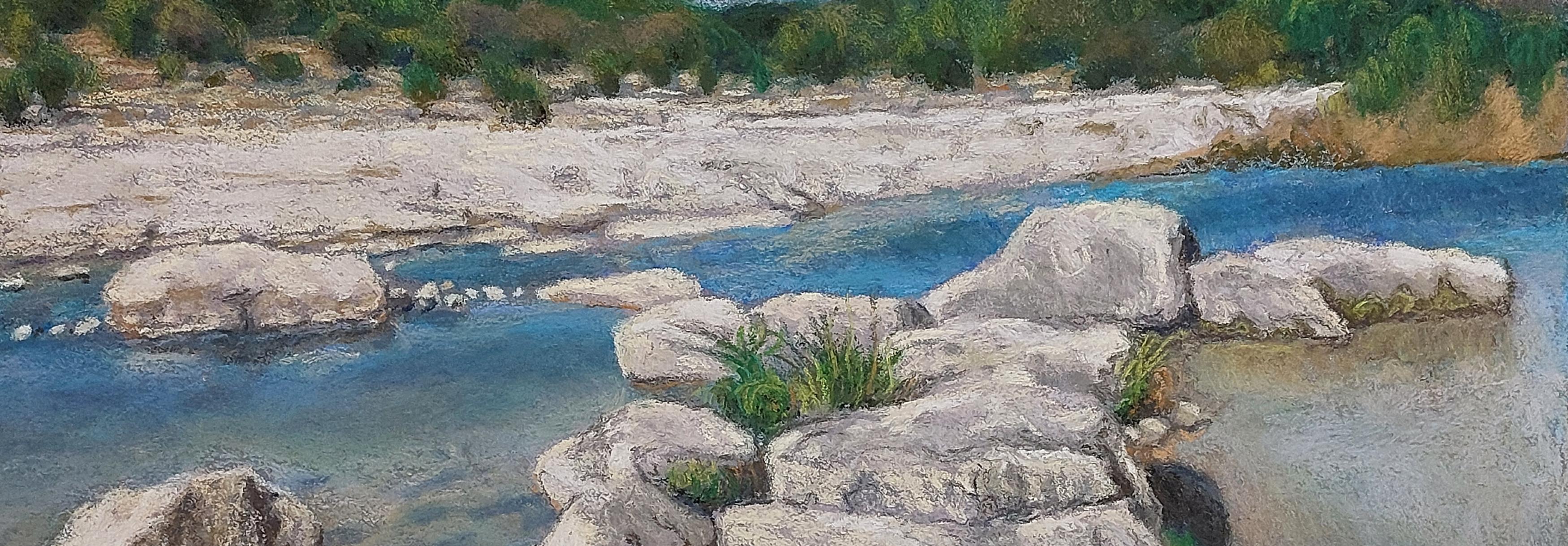  On the Frio River, Landscape, Pastel, Realism, Texas Artist, Texas Hill Country - American Realist Painting by Garrett Middaugh