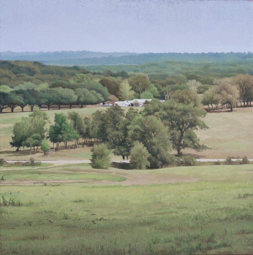 The Road, Landscape Oil painting, Realism style, Texas artist, Texas Hill Country - Painting by Garrett Middaugh