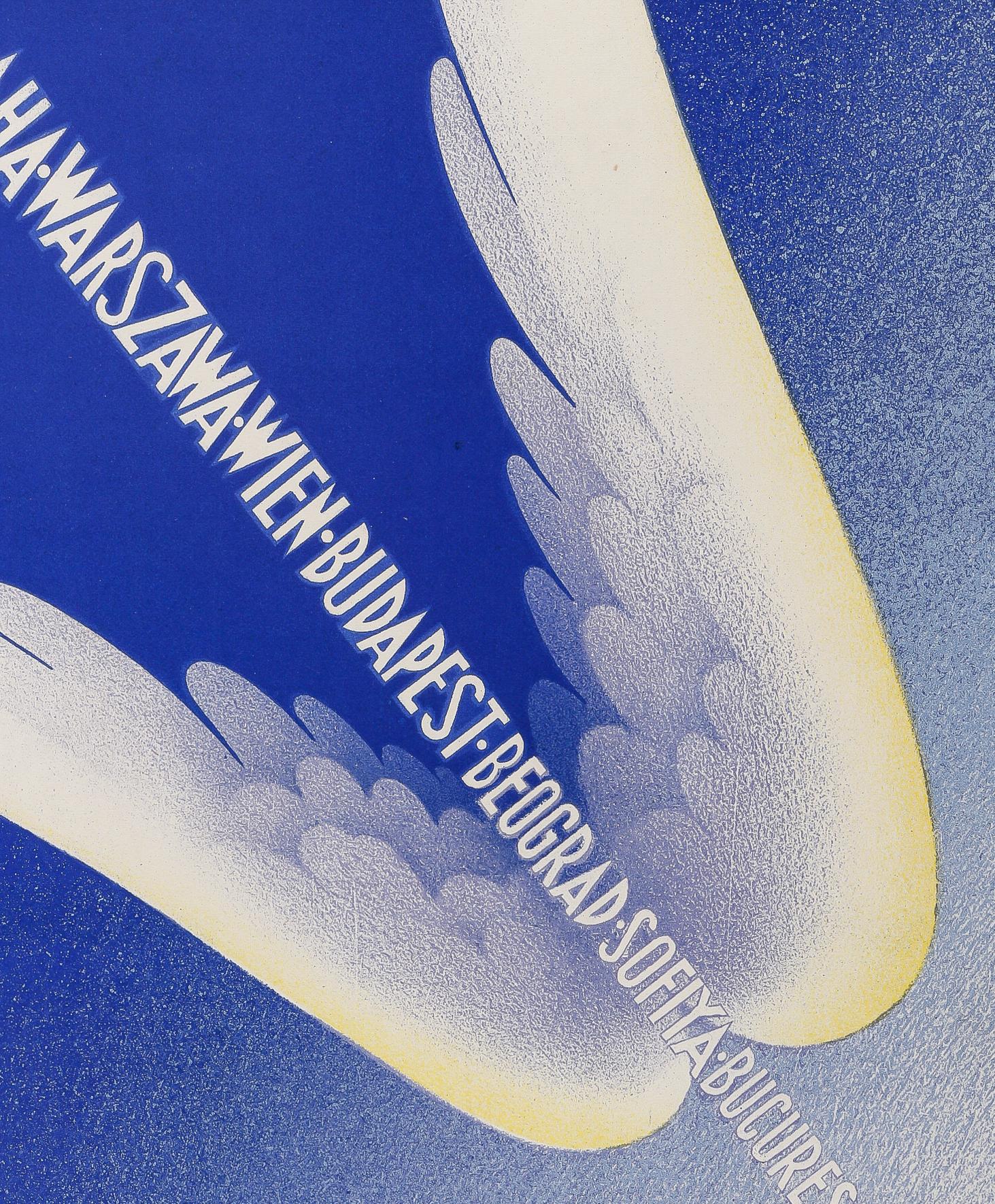 Plakat der Air France, Fleche d'Orient, hergestellt von Paolo-Frederico Garretto im Jahr 1936.

Künstler: Paolo-Federico Garretto (1903-1989)
Titel:  Air France - Flèche d'Orient
Datum: 1936
Größe: 11,8 x 19,7 Zoll. / 30 x 50 cm.
Druckerei: Alliance