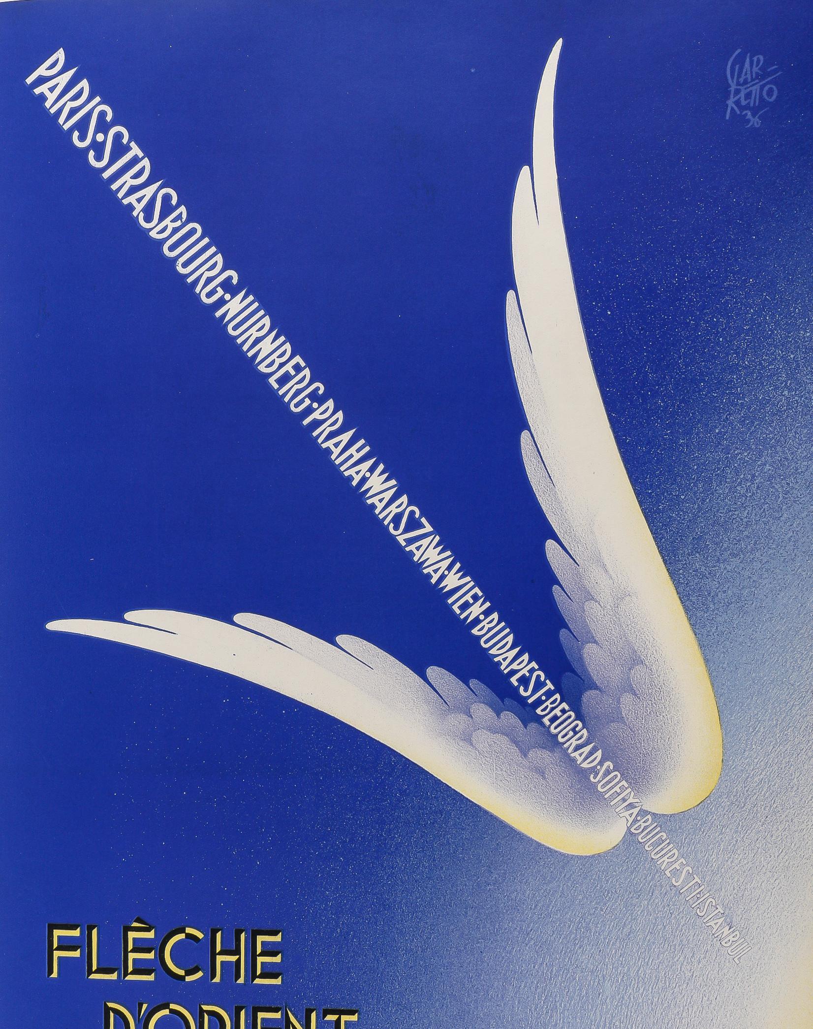 Garretto, Original Air France-Poster, Fleche d'Orient, Pegasus Europe, Paris 1936 im Zustand „Gut“ im Angebot in SAINT-OUEN-SUR-SEINE, FR