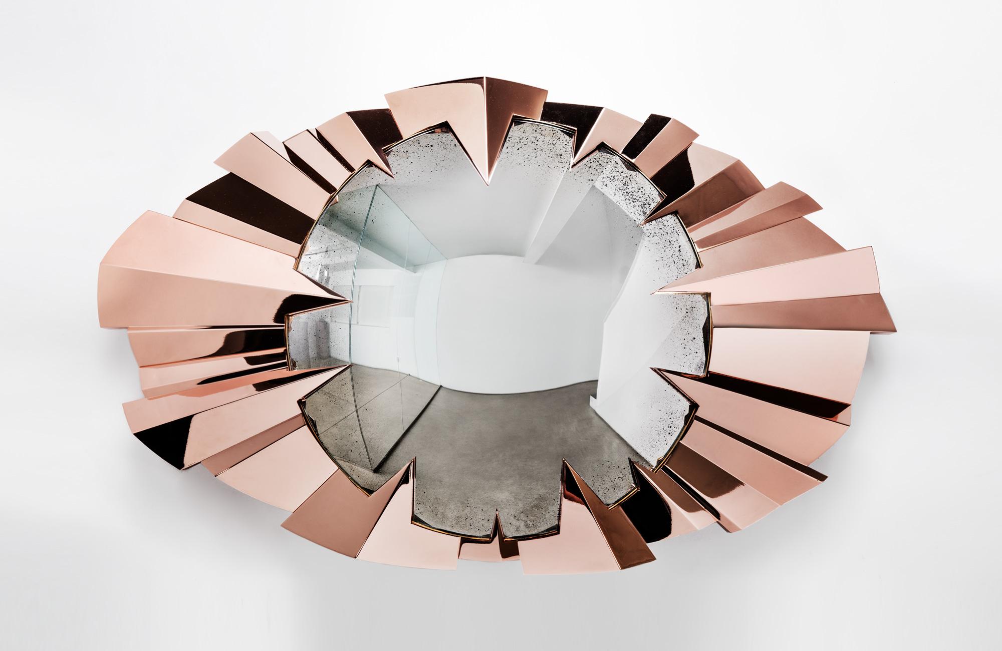 Aristas Mirror - Rose Gold, 2018
The Rose Gold Aristas Mirror has been hand-crafted using high finish 24 karat rose gold-plated metal. Produced by our highly skilled artisan craftsman this luxurious mirror is an exciting addition to any interior.
