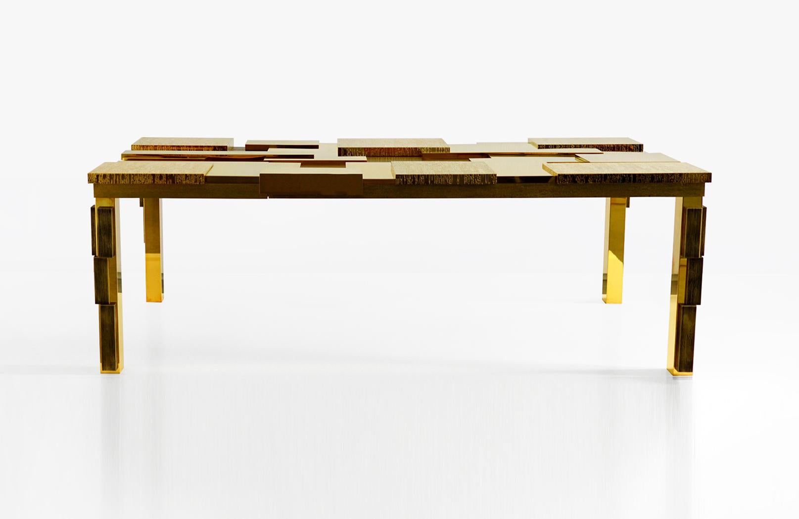Modern Garrido Cuspid Rectangular Coffee Table in 24K Yellow Gold and Bronze Finish For Sale