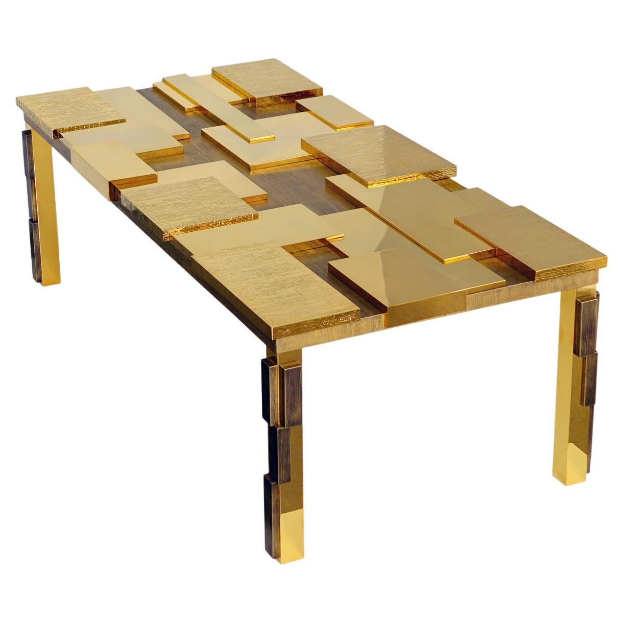 Garrido Cuspid Rectangular Coffee Table in 24K Yellow Gold and Bronze Finish For Sale