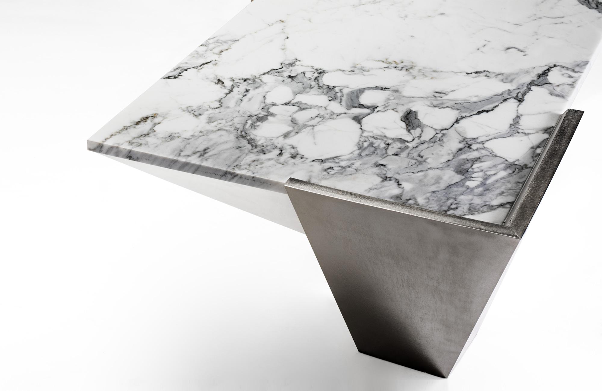 Modern Garrido Lineal Coffee Table in Anthracite Nickel Finish with Marble-Top For Sale