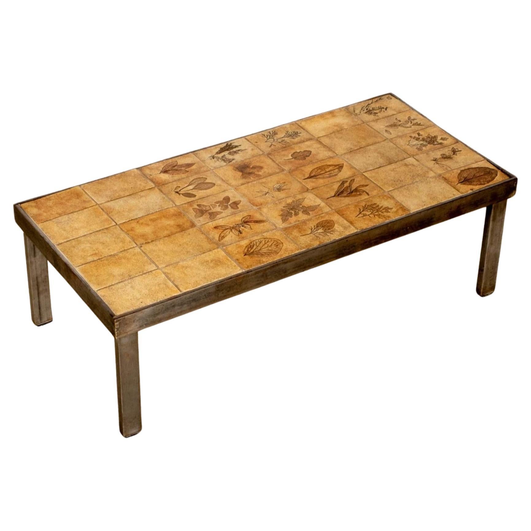 Garrigue Tiled Top Coffee Table, Steel Base by Roger Capron For Sale