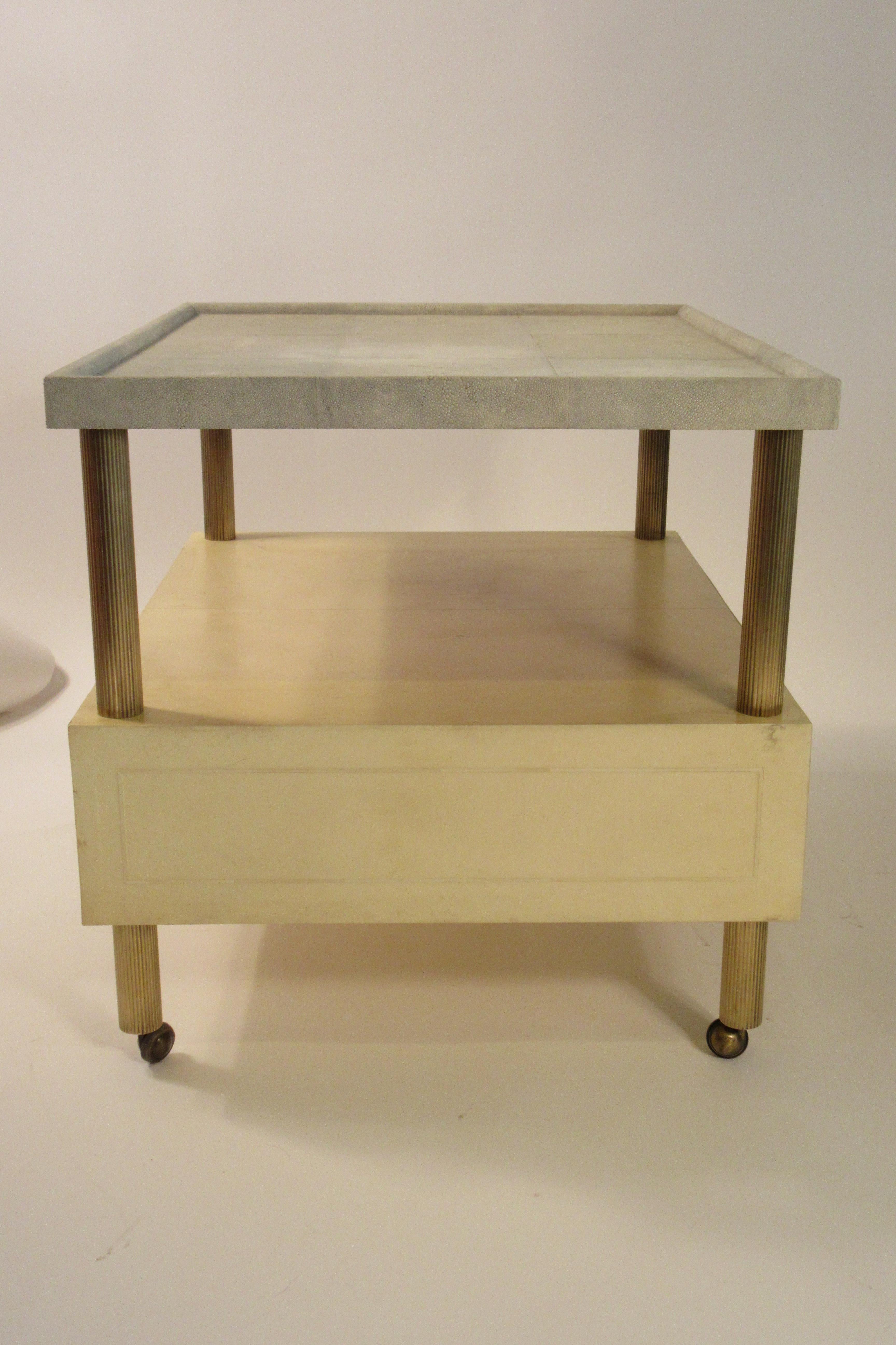 Garrison Rousseau Custom Shagreen and Parchmont Side Table For Sale 3