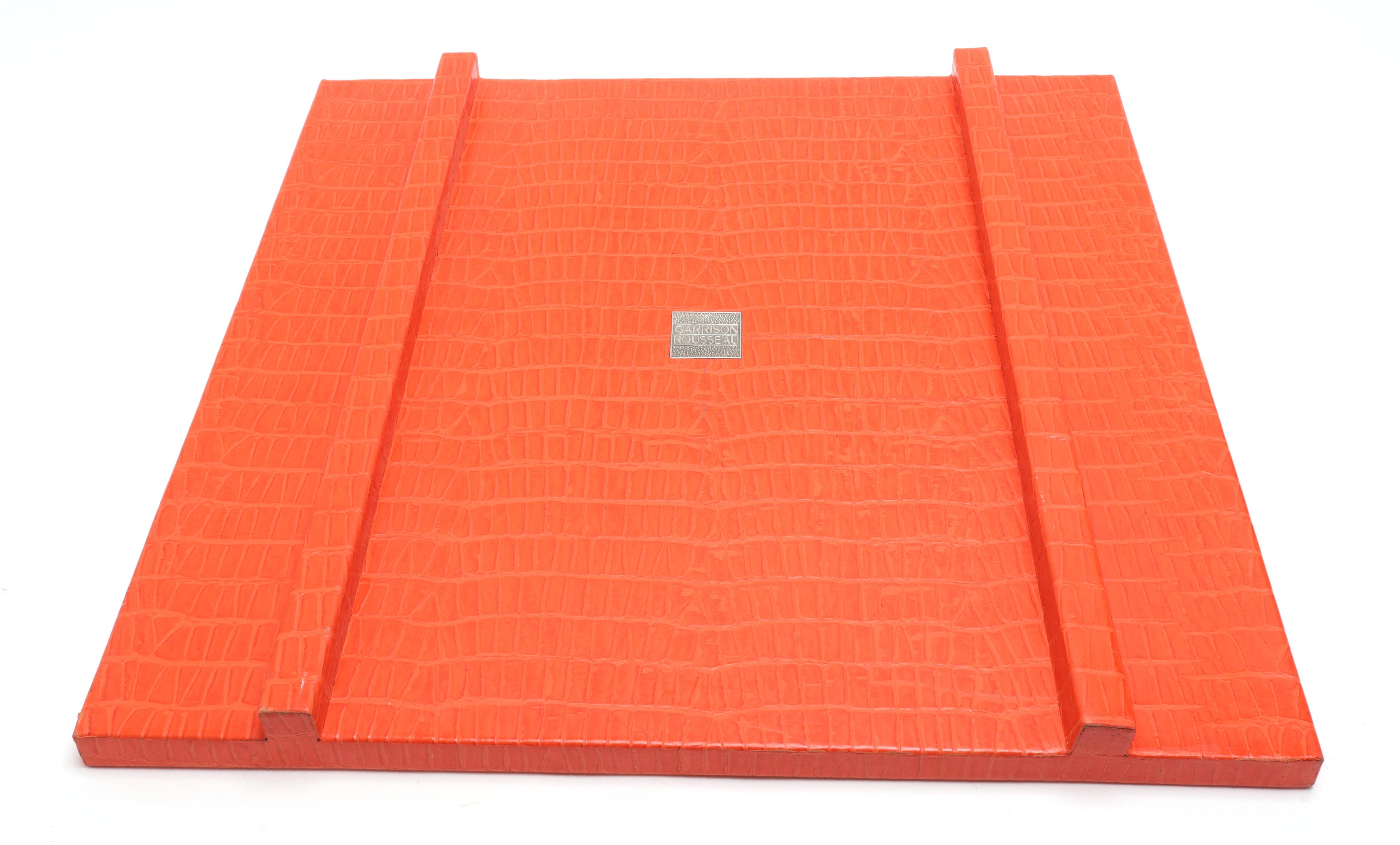 Garrison Rousseau Modern Orange Faux-Leather Square Serving Tray In Good Condition In New York, NY