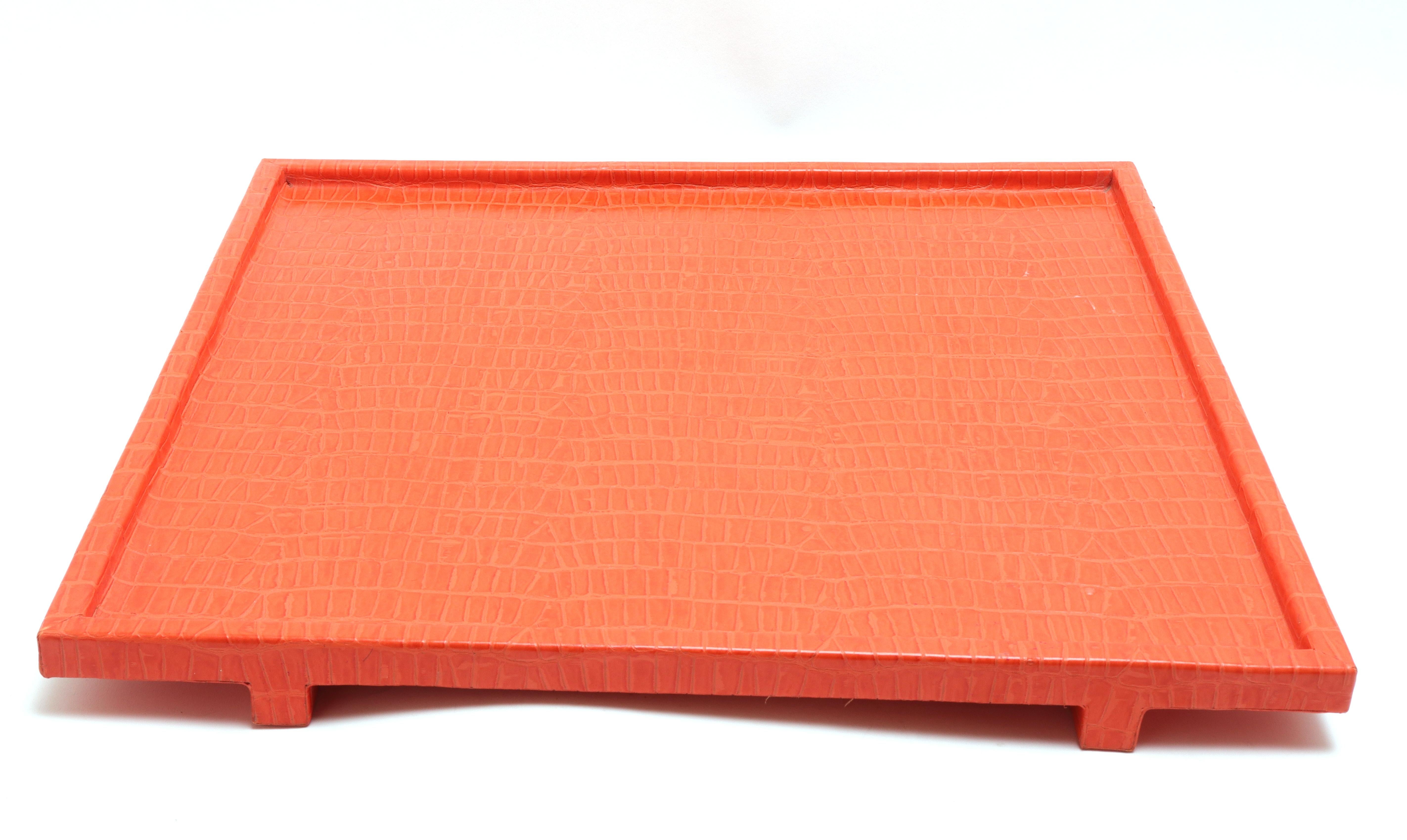 Faux Leather Garrison Rousseau Modern Orange Faux-Leather Square Serving Tray