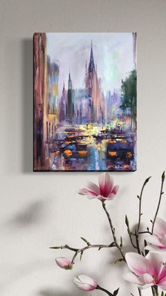 Cathedral Cityscape Original oil Painting, Ready to Hang