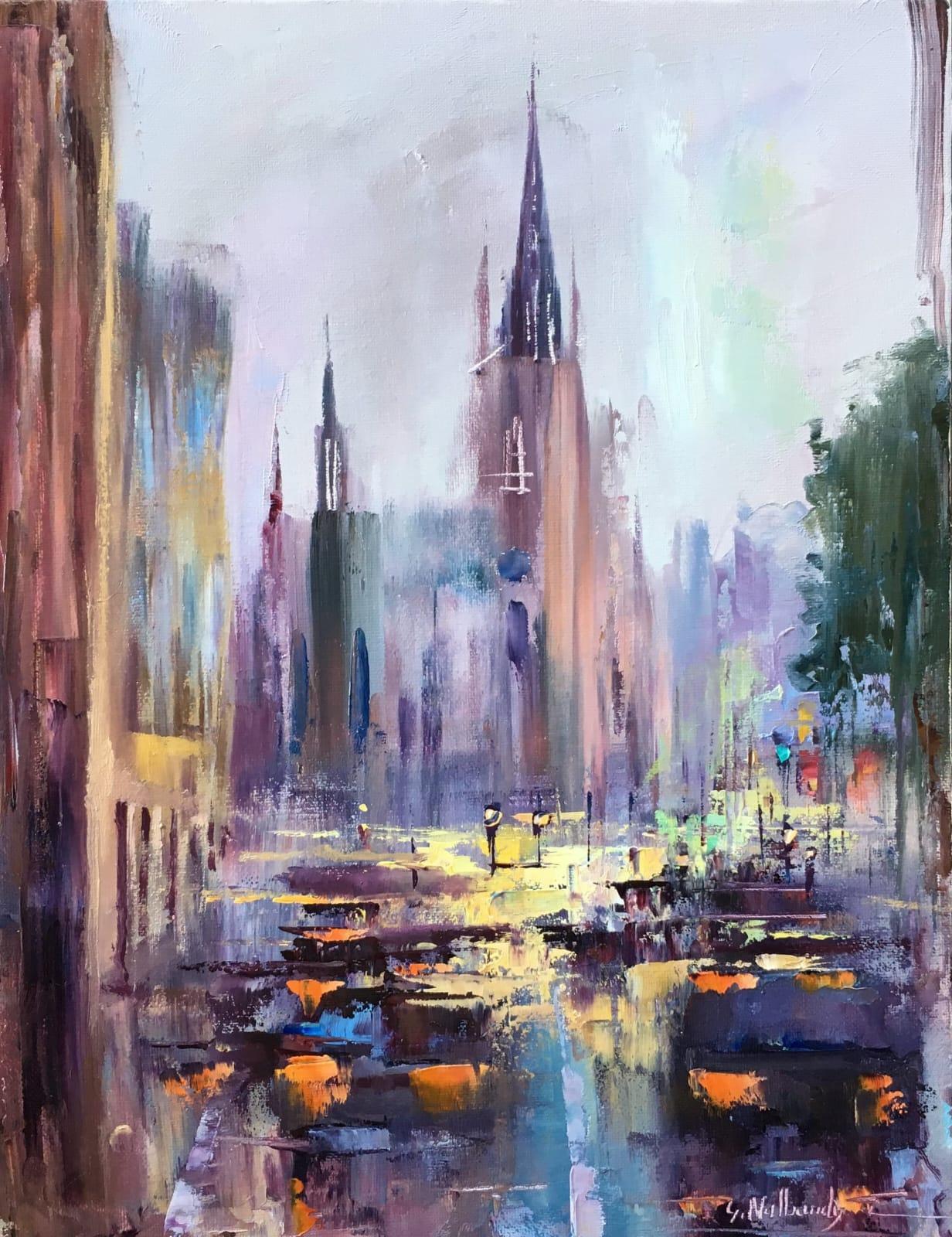 Garry Nalbandyan Landscape Painting - Cathedral Cityscape Original oil Painting, Ready to Hang