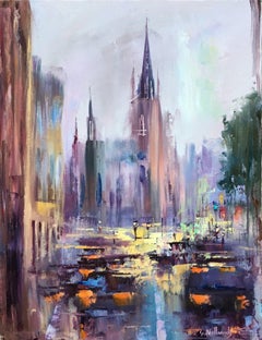 Cathedral Cityscape Original oil Painting, Ready to Hang