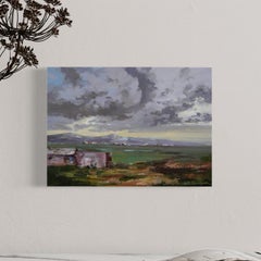 Paisaje de día nublado Pintura al óleo original, lista para colgar