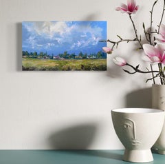 Giornata nuvolosa Paesaggio Pittura ad olio originale, pronta da appendere