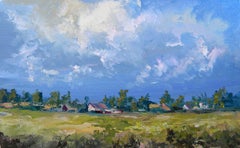 Giornata nuvolosa Paesaggio Pittura ad olio originale, pronta da appendere
