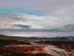 Evening Sky Landscape Original oil Painting, Ready to Hang