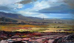 Paysage de la vallée du soir Peinture à l'huile originale, prête à être accrochée