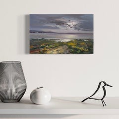 Full Moon Landscape Original oil Painting, Ready to Hang
