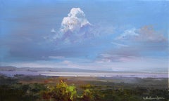 Paesaggio con vista sulla collina Pittura ad olio originale, pronta da appendere