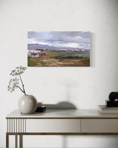 Paesaggio di una vecchia fattoria Pittura ad olio originale, pronta da appendere