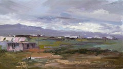 Paesaggio di una vecchia fattoria Pittura ad olio originale, pronta da appendere