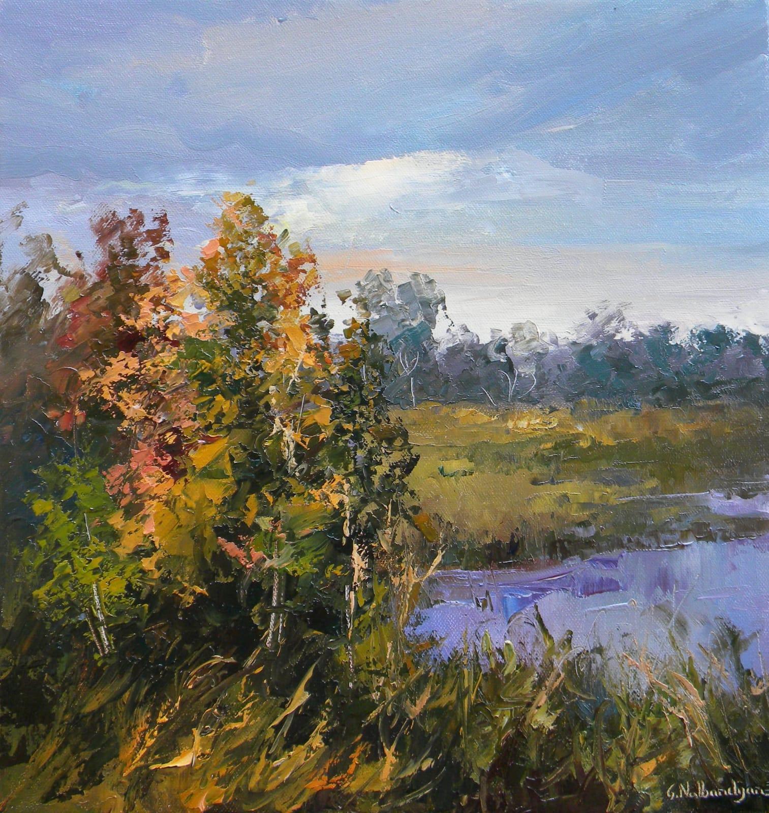Riverside Landscape Original oil Painting, Ready to Hang