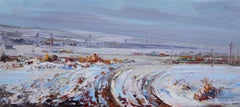 Schneebedeckte Landschaft Original-Ölgemälde, hängefertig