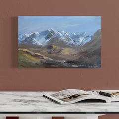 Snowy Mountain Landscape Original oil Painting, Ready to Hang