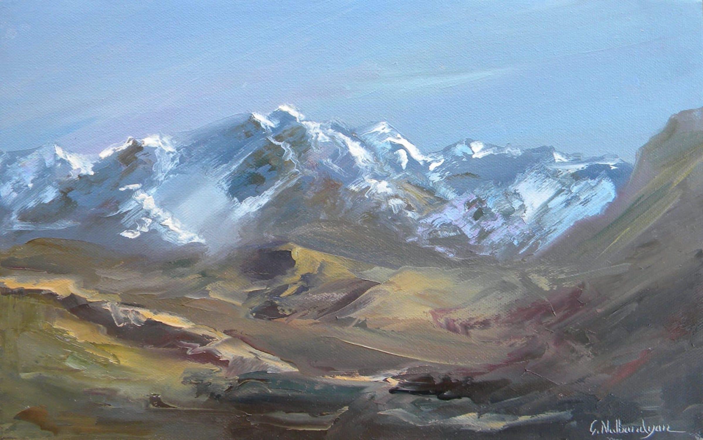 Snowy Mountain Landscape Original oil Painting, Ready to Hang