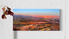 Paysage de coucher de soleil Peinture à l'huile originale, prête à être accrochée