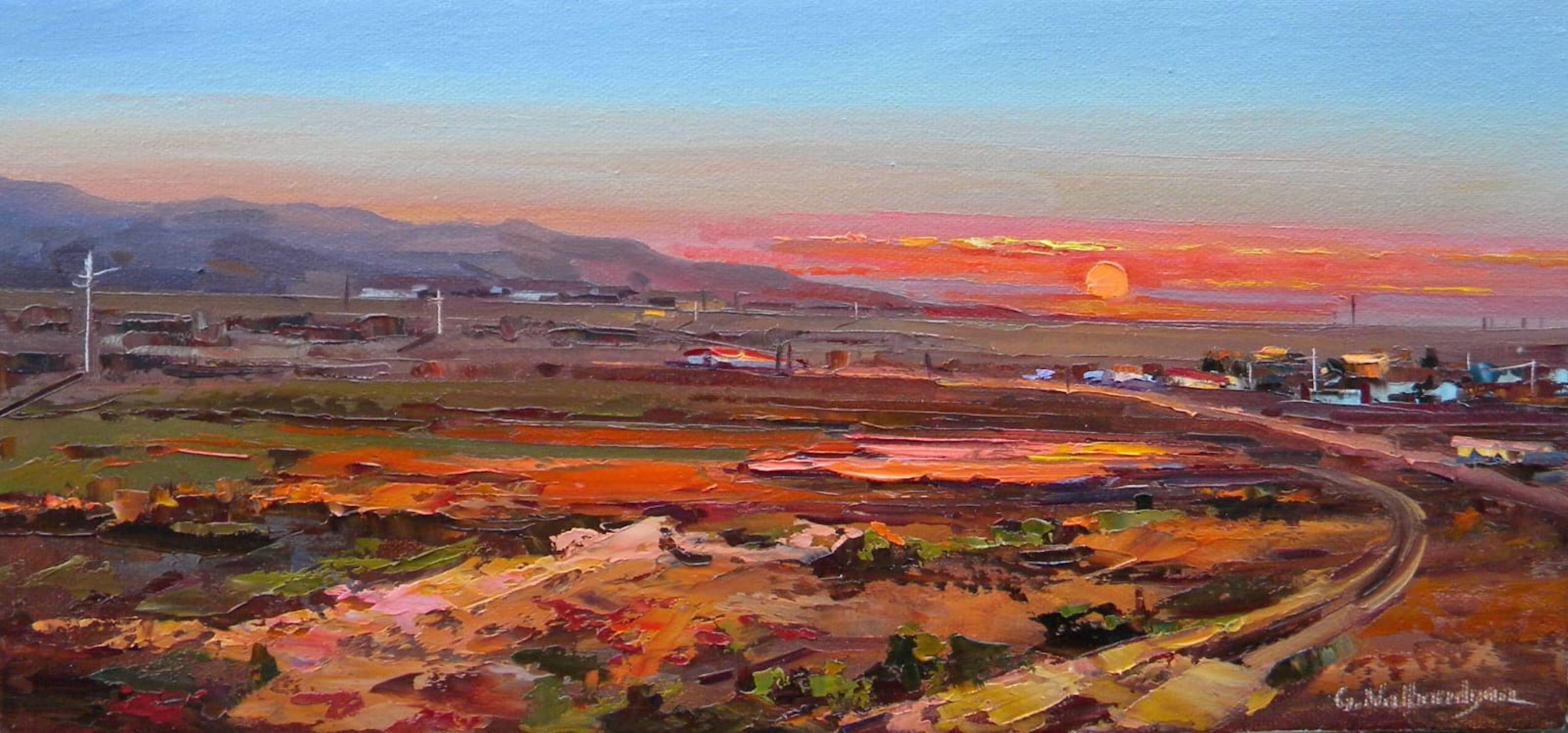 Sunset Landscape Original oil Painting, Ready to Hang