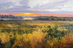Sunset Landscape Original oil Painting, Ready to Hang