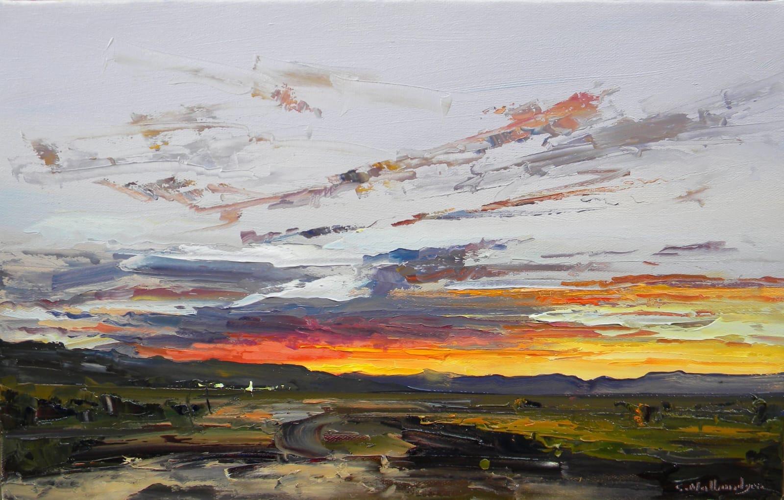 Sunset Landscape Original oil Painting, Ready to Hang