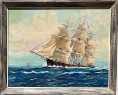 Retro Original Oil painting on canvas, seascape, Sailing Ship, signed Garry Pickett