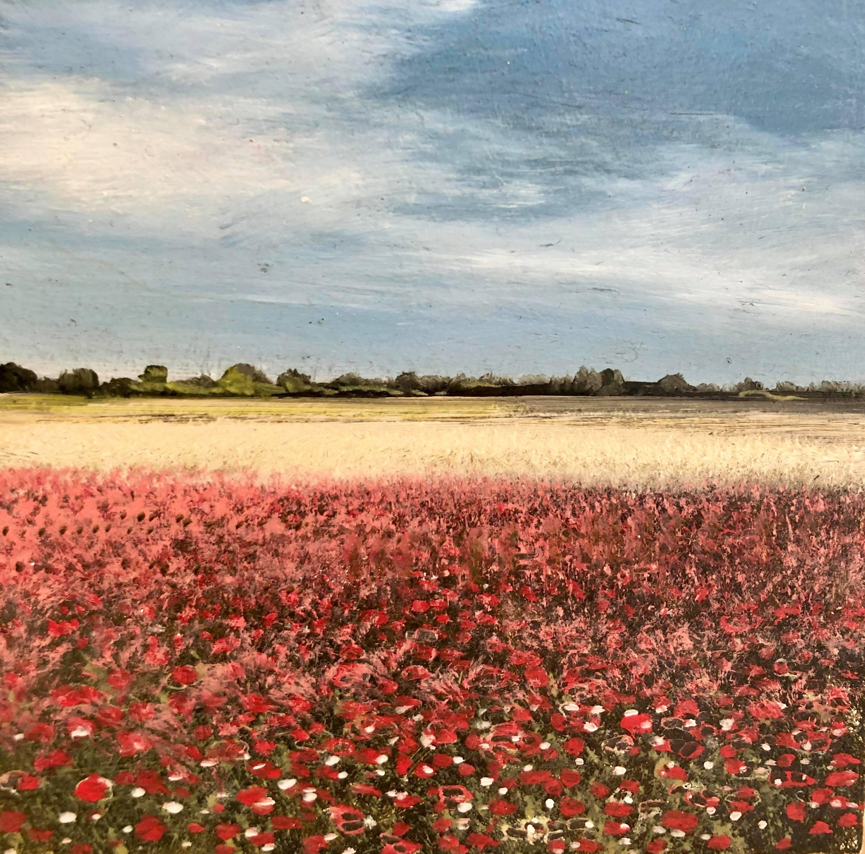 Norfolk Poppy Original miniature landscape painting Contemporary Impressionism  - Painting by Garry Raymond - Pereira